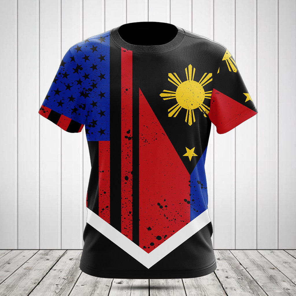 T-shirts grunge avec drapeau des Philippines et des États-Unis