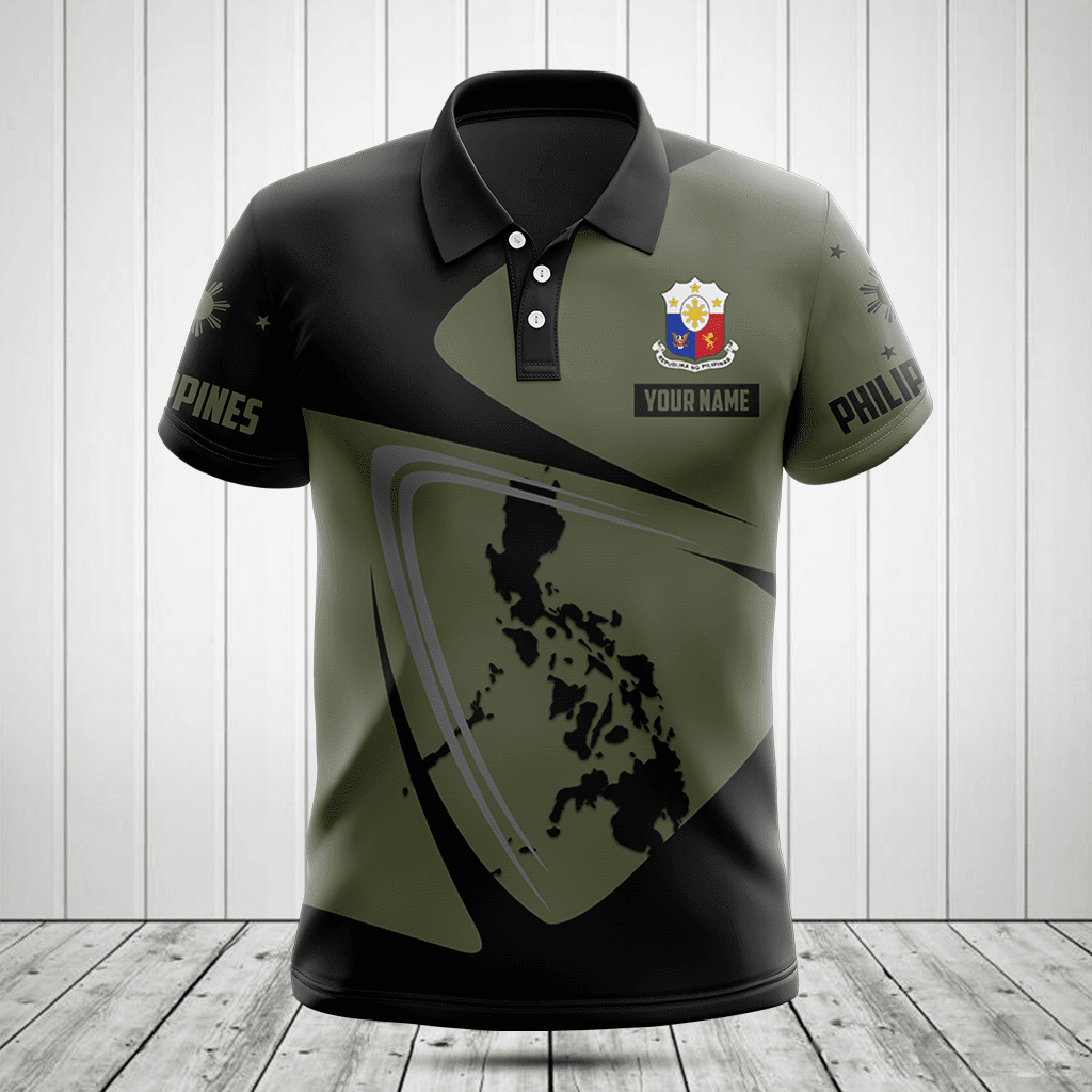 Customize Philippines Map Black And Olive Green Shirts