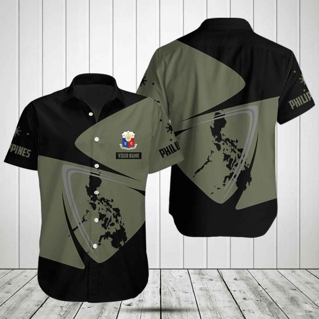 Customize Philippines Map Black And Olive Green Shirts