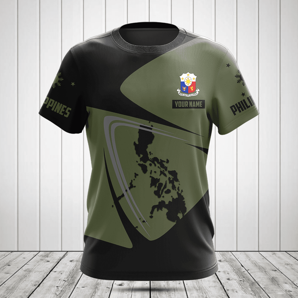 Customize Philippines Map Black And Olive Green Shirts