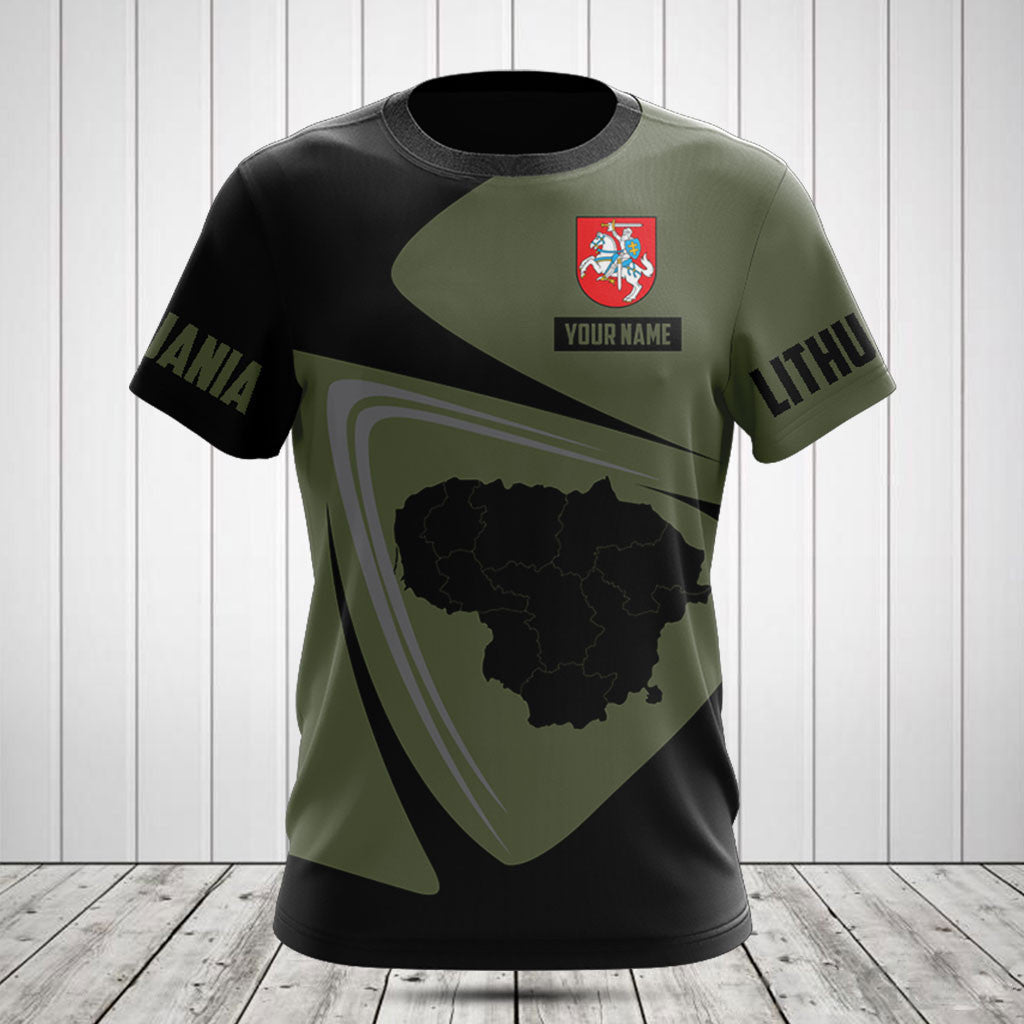 Customize Lithuania Map Black And Olive Green Shirts