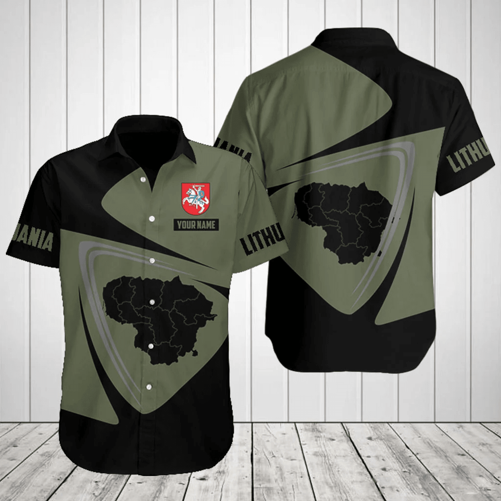 Customize Lithuania Map Black And Olive Green Shirts