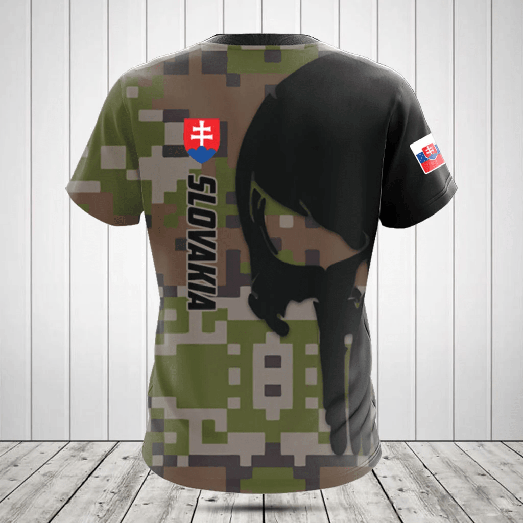 Customize Slovakia Black Skull Camouflage Shirts