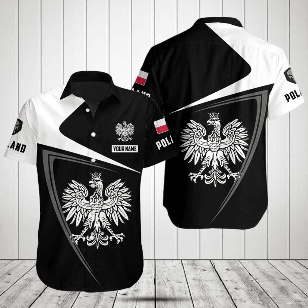 Customize Poland Symbol Black And White Skull Shirts