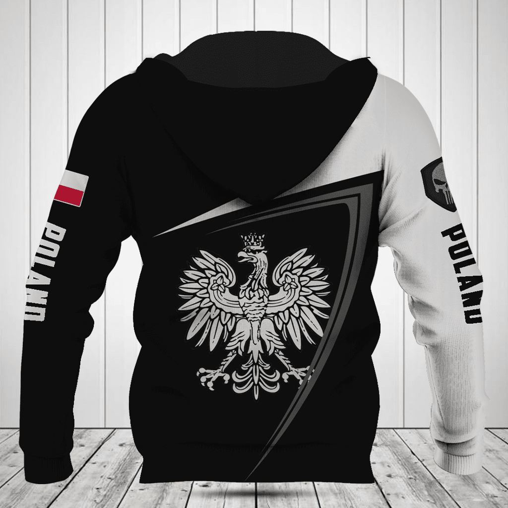 Customize Poland Symbol Black And White Skull Shirts