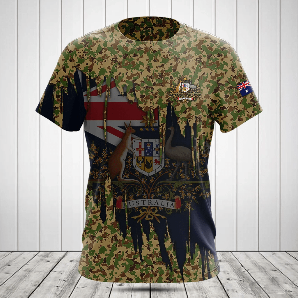 Customize Australia Flag And Coat Of Arms Camo Shirts