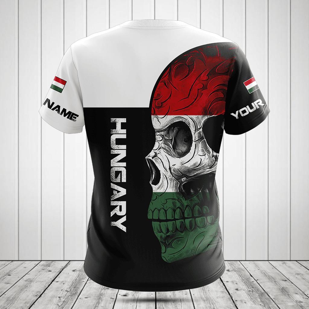 Customize Hungary Skull Flag 3D Black And White Shirts