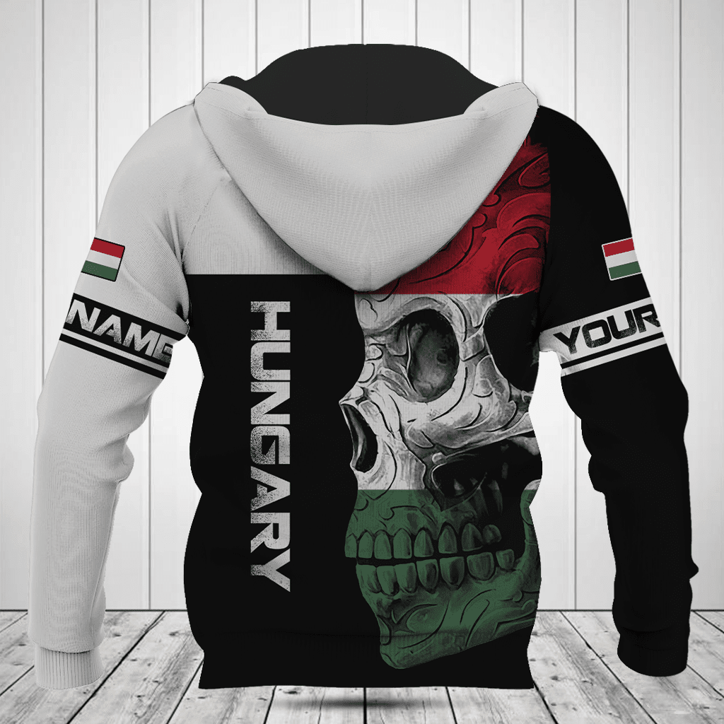 Customize Hungary Skull Flag 3D Black And White Shirts