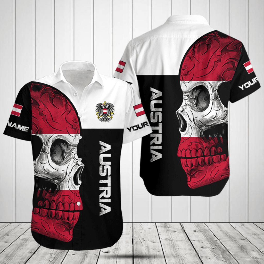 Customize Austria Skull Flag 3D Black And White Shirts