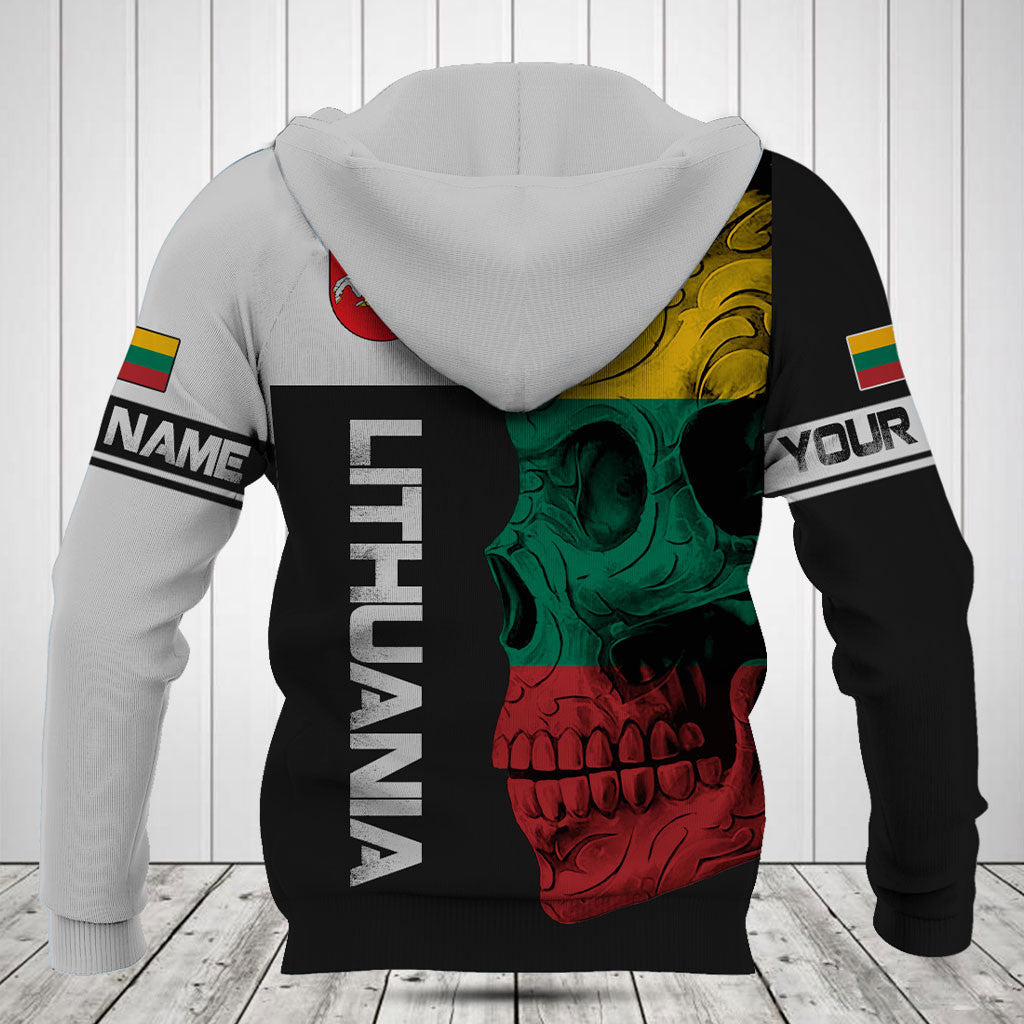 Customize Lithuania Skull Flag 3D Black And White Shirts