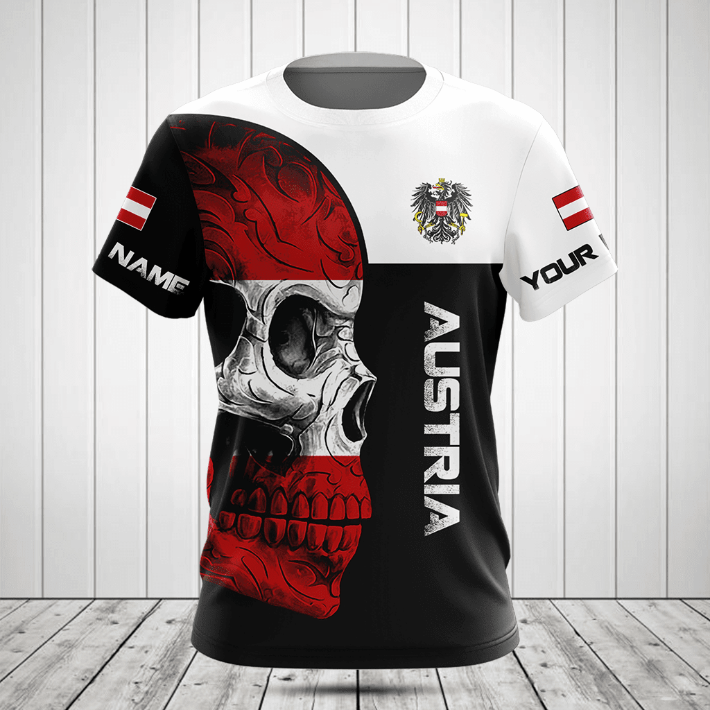 Customize Austria Skull Flag 3D Black And White Shirts