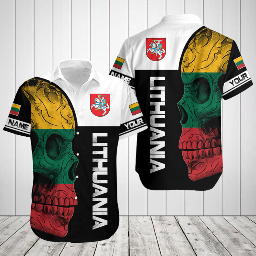 Customize Lithuania Skull Flag 3D Black And White Shirts