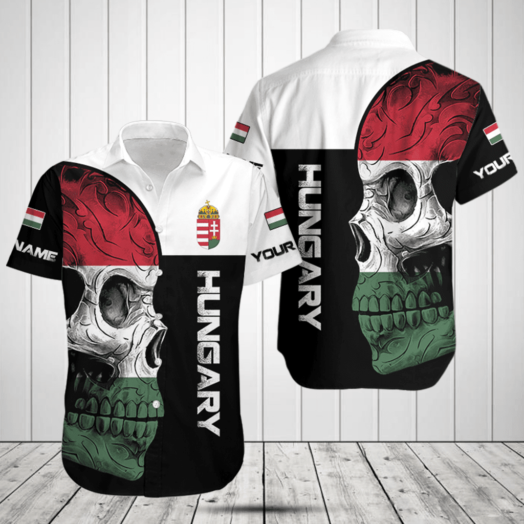 Customize Hungary Skull Flag 3D Black And White Shirts