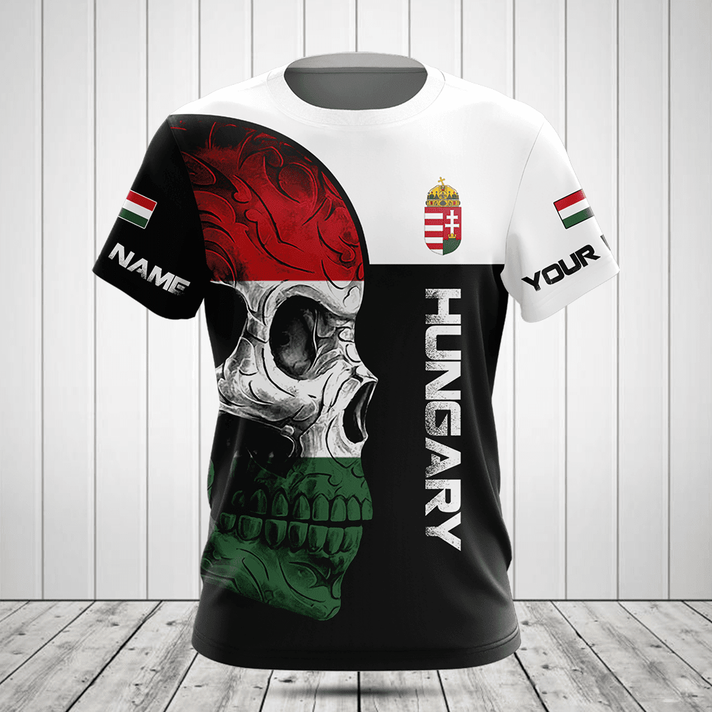 Customize Hungary Skull Flag 3D Black And White Shirts