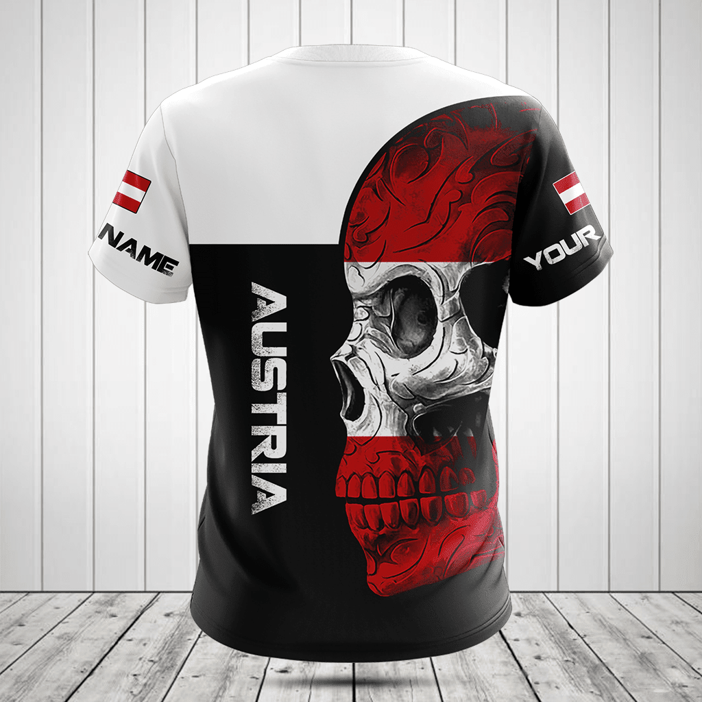 Customize Austria Skull Flag 3D Black And White Shirts