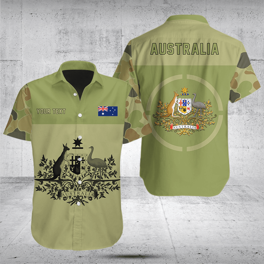 Passen Sie grüne Australien Wappen Camouflage Stil Shirts