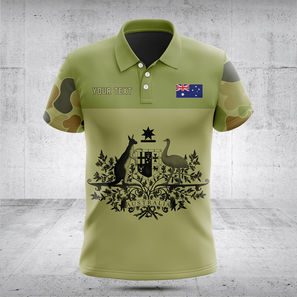 Passen Sie grüne Australien Wappen Camouflage Stil Shirts