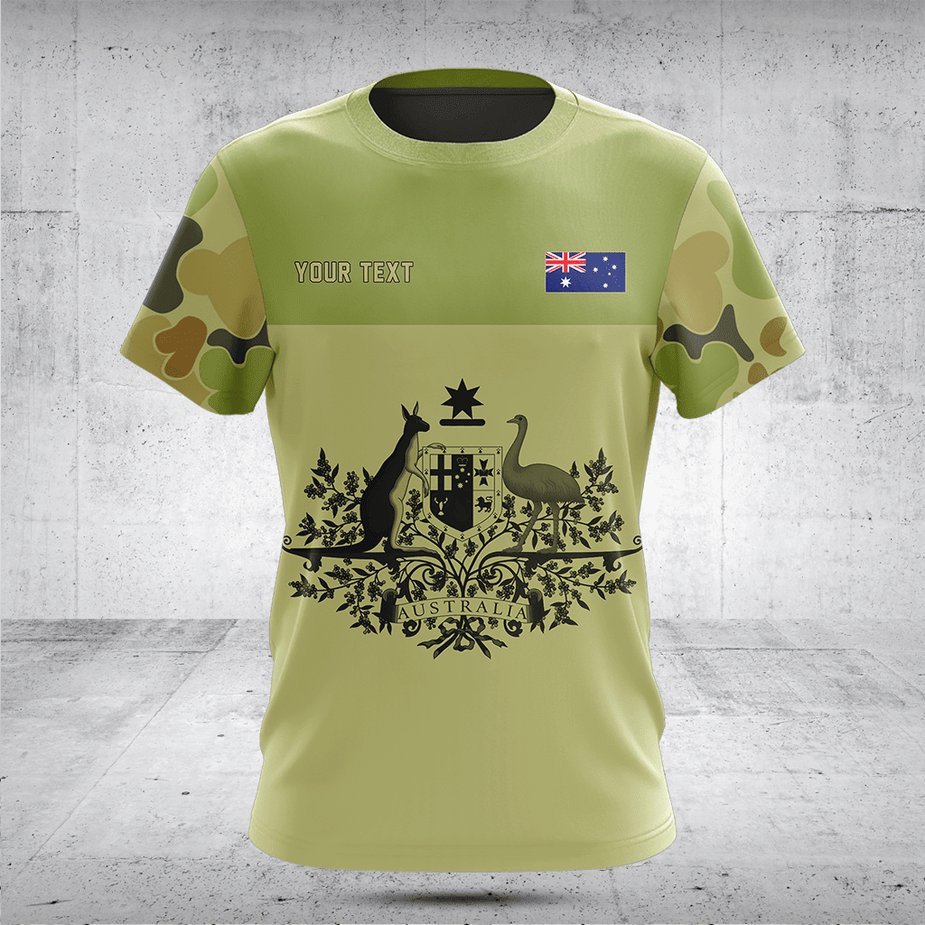 Passen Sie grüne Australien Wappen Camouflage Stil Shirts