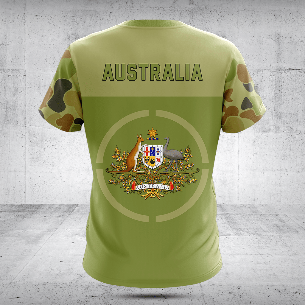 Passen Sie grüne Australien Wappen Camouflage Stil Shirts