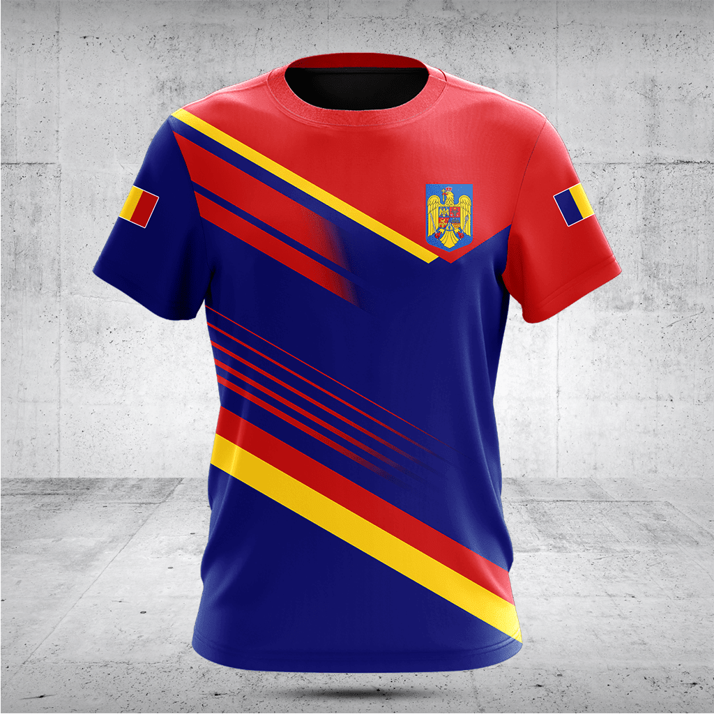 Customize Romania Flag Diagonal Line Pattern Shirts