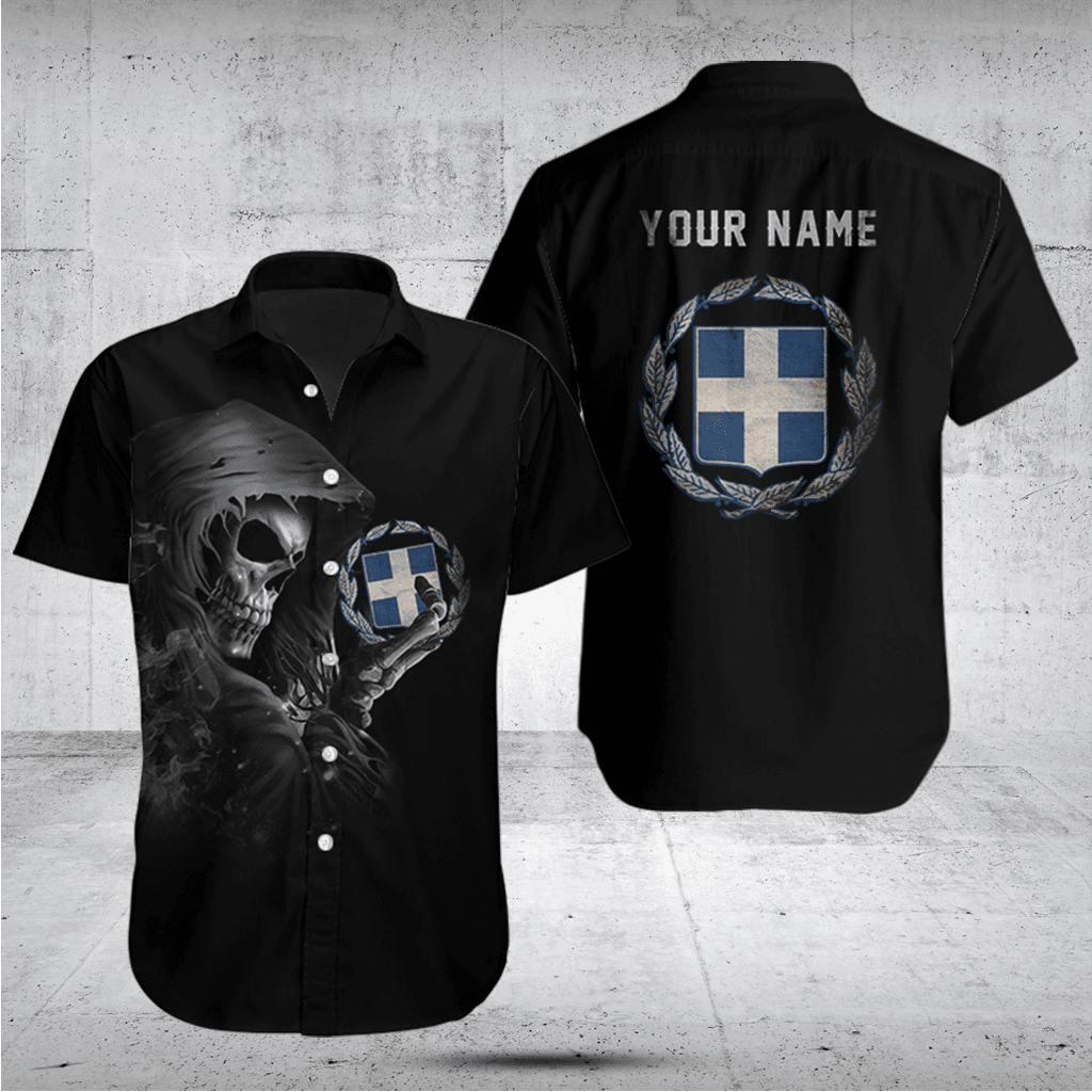 Customize Greece Black Skull Shirts