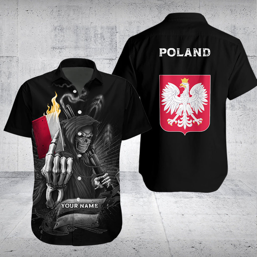 Customize Poland Skull Flag Fire Shirts