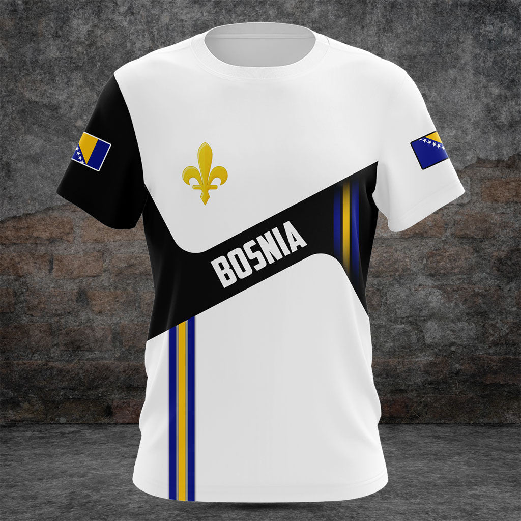 Personnalisez les chemises noires et blanches avec le drapeau bosniaque Lily