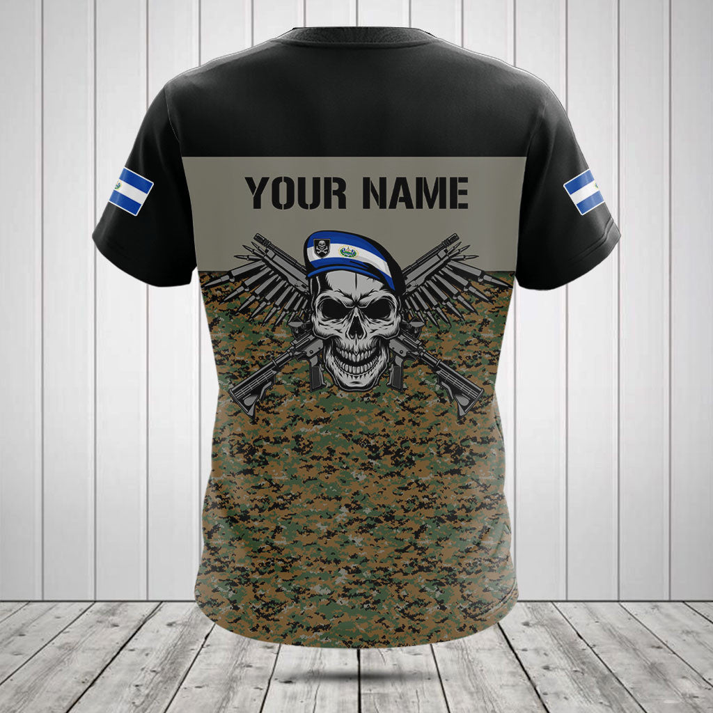 Customize El Salvador Army Camo Skull Shirts And Jogger Pants