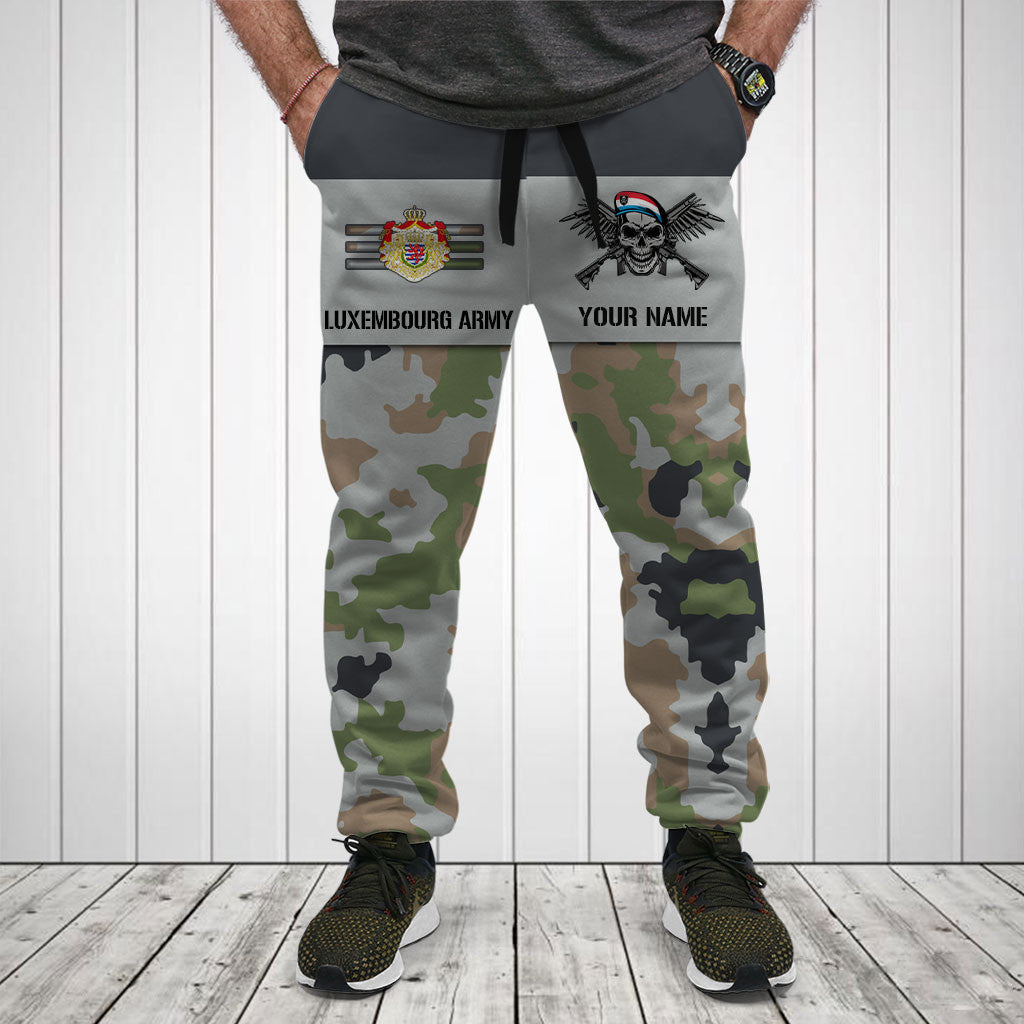 Customize Luxembourg Army Camo Skull Shirts And Jogger Pants