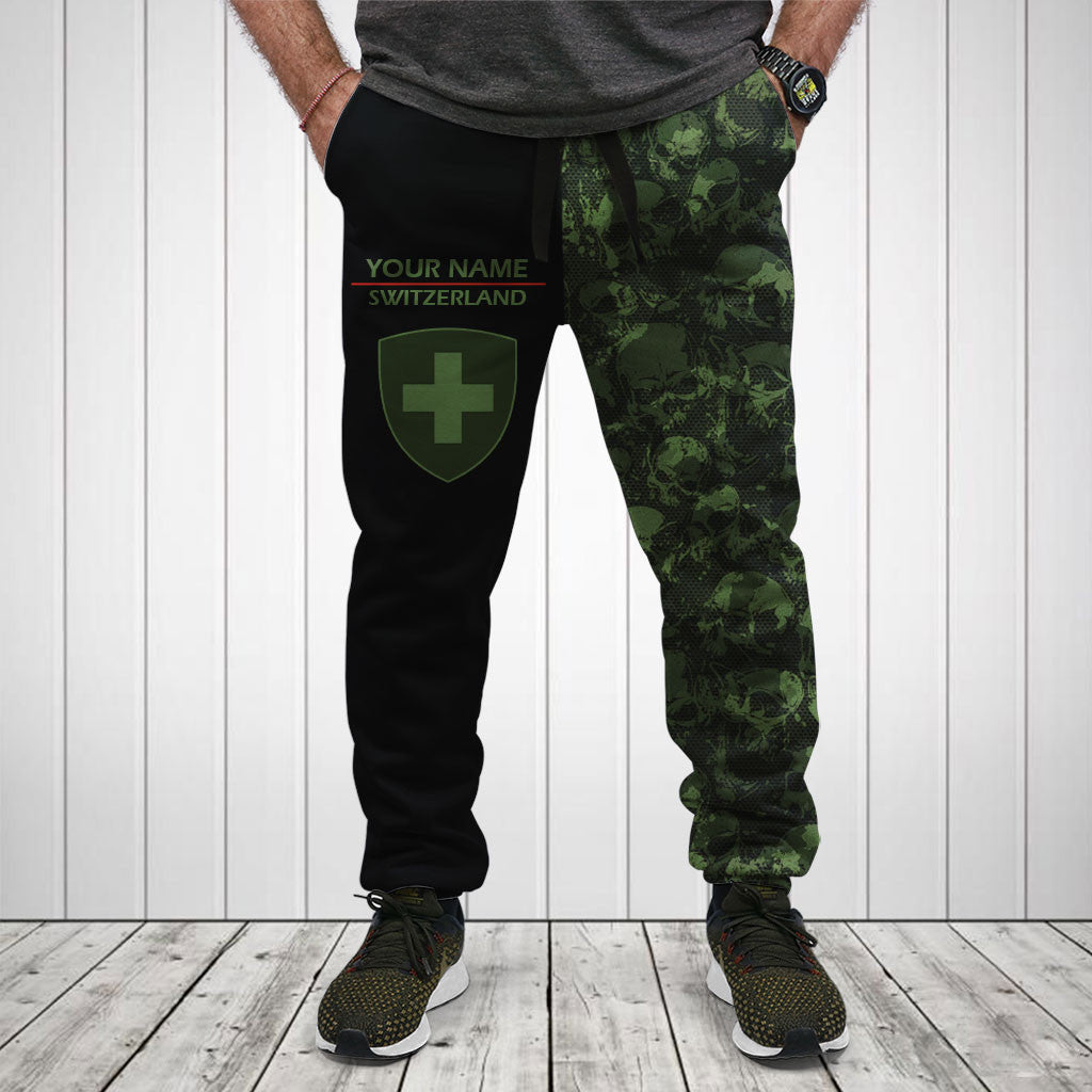 Customize Skull Camo Switzerland Shirts And Jogger Pants