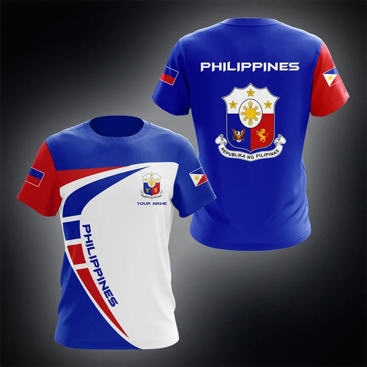 T-shirts unisexes pour adultes avec nom personnalisé et drapeau des Philippines