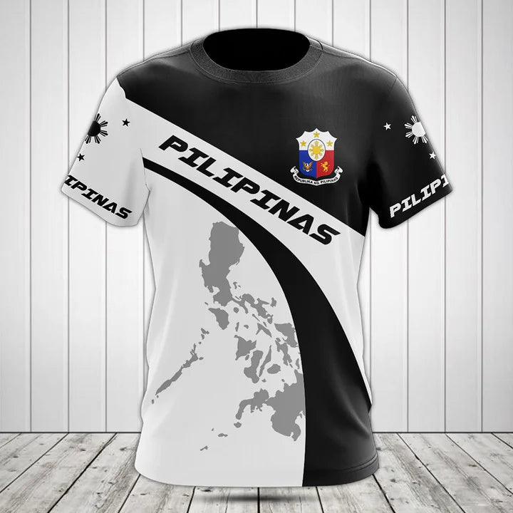 Customize Philippines Map And Coat Of Arms Black And White Shirts