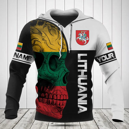 Customize Lithuania Skull Flag 3D Black And White Shirts