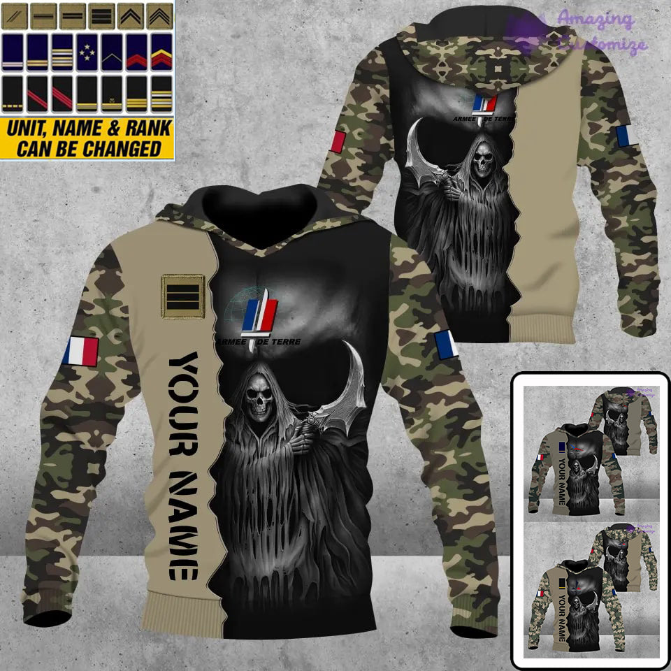 Personalisierter Kapuzenpullover mit Camouflage-Muster für französische Soldaten/Veteranen mit Namen und Rang, 3D-Druck – 2601240001