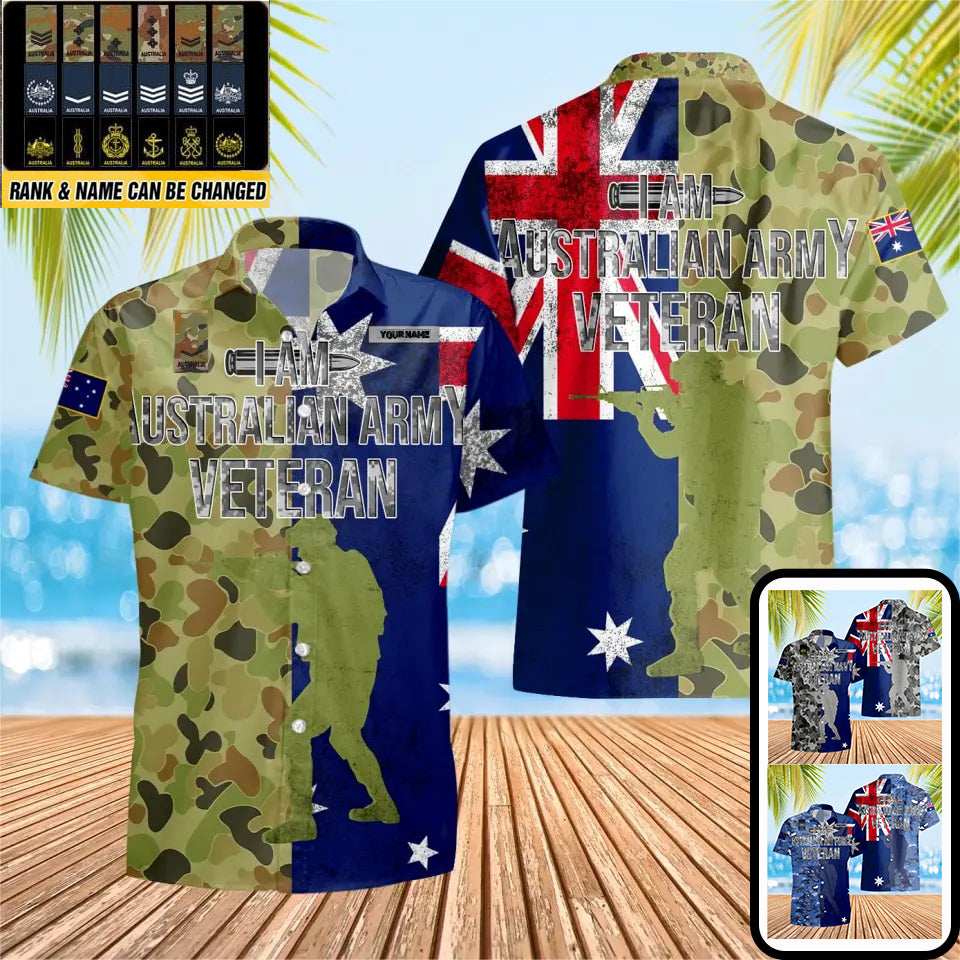 Personalisiertes australisches Soldaten-/Veteranen-Tarnhemd mit Namen und Rang, Hawaii-Hemd, 3D-Druck – 0604230007