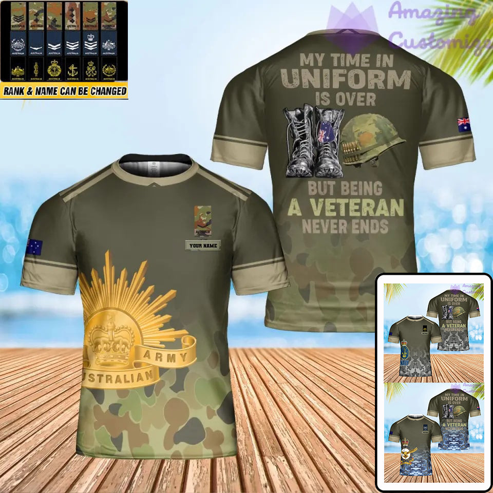 T-shirt personnalisé avec camouflage soldat/vétéran australien avec nom et grade imprimé en 3D - 0202240005