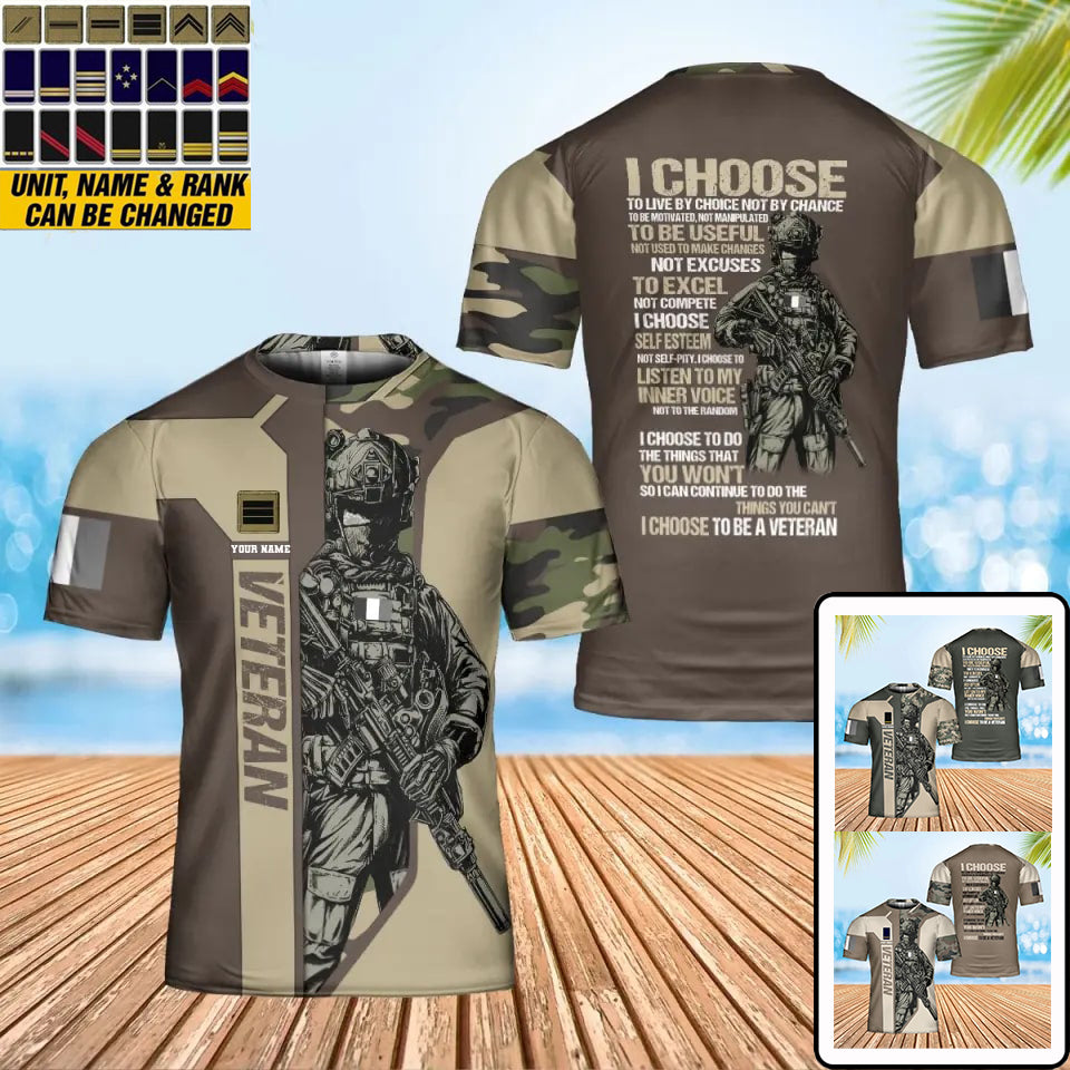 T-shirt personnalisé avec camouflage soldat/vétéran de la France avec nom et grade imprimé en 3D - 1901240001