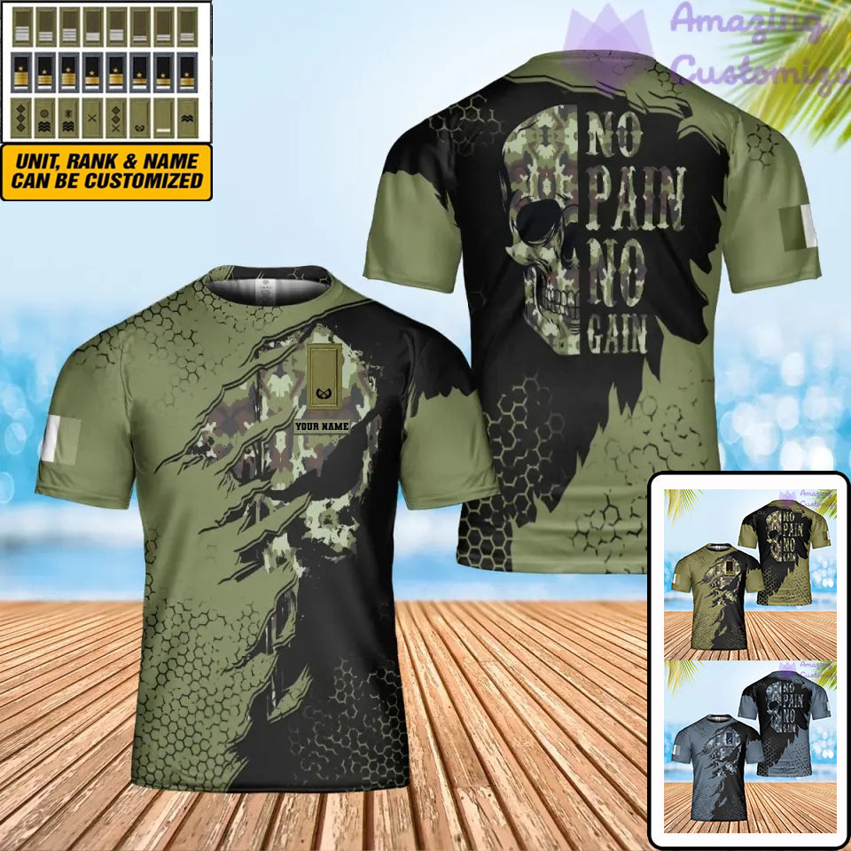 T-shirt personnalisé avec camouflage soldat/vétéran irlandais avec nom et grade imprimé en 3D - 0302240003