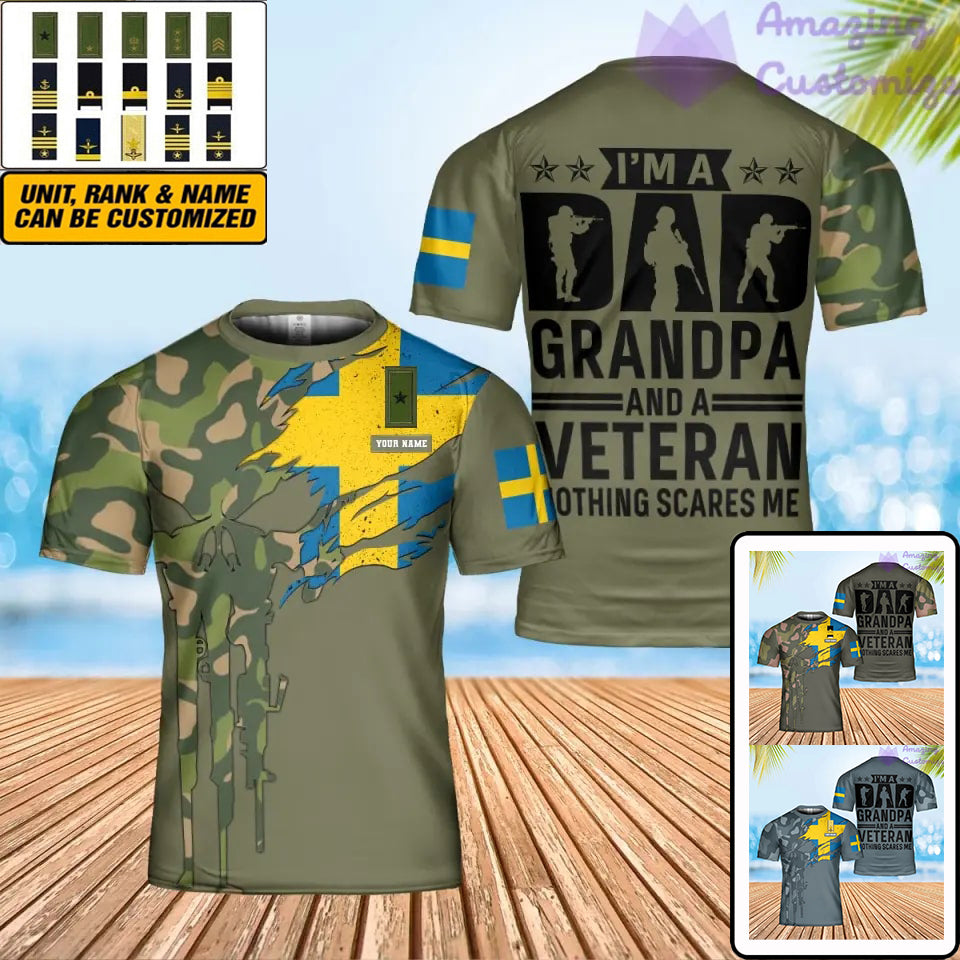 Personalisiertes T-Shirt mit schwedischem Soldaten-/Veteranen-Tarnmuster mit Namen und Rang, 3D-Druck – 0202240003