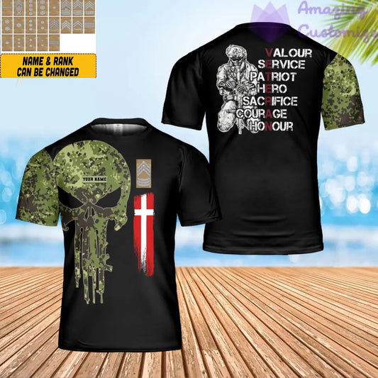 T-shirt personnalisé avec camouflage soldat/vétéran du Danemark avec nom et grade imprimé en 3D - 0202240001