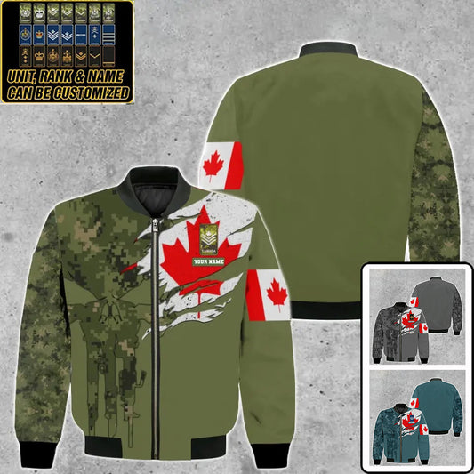 Blouson aviateur personnalisé avec camouflage soldat/vétéran du Canada avec nom et grade imprimé en 3D - 2010230001