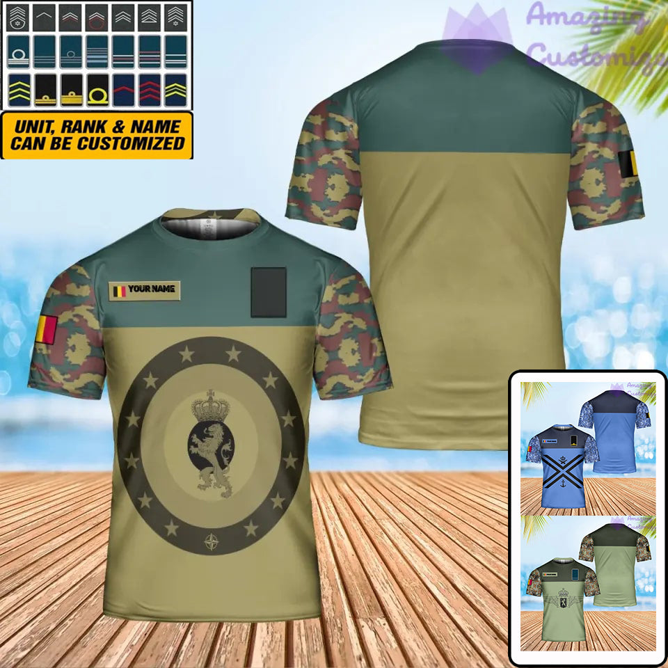 Personalisiertes belgisches Soldat-/Veteranen-T-Shirt im Camouflage-Stil mit Namen und Rang, 3D-Druck – 0502240003