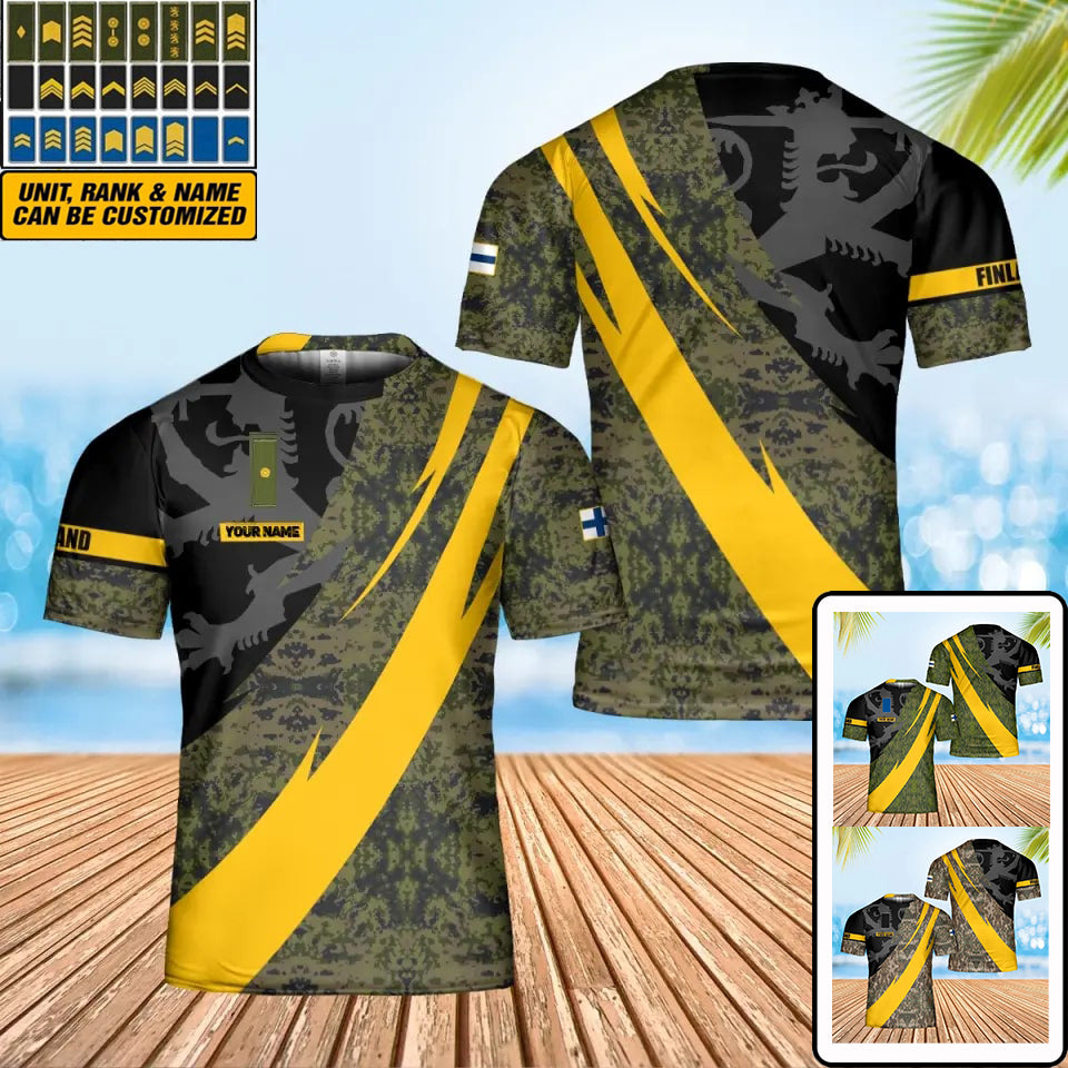 Personalisiertes T-Shirt für finnische Soldaten/Veteranen im Camouflage-Stil mit Namen und Rang, 3D-Druck – 0102240002