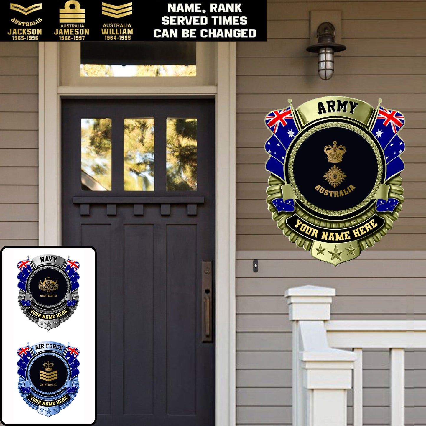 Personalized Rank Name And Year Australian Soldier/Veterans Camo Cut Metal Sign - Gold Rank - 0102240013