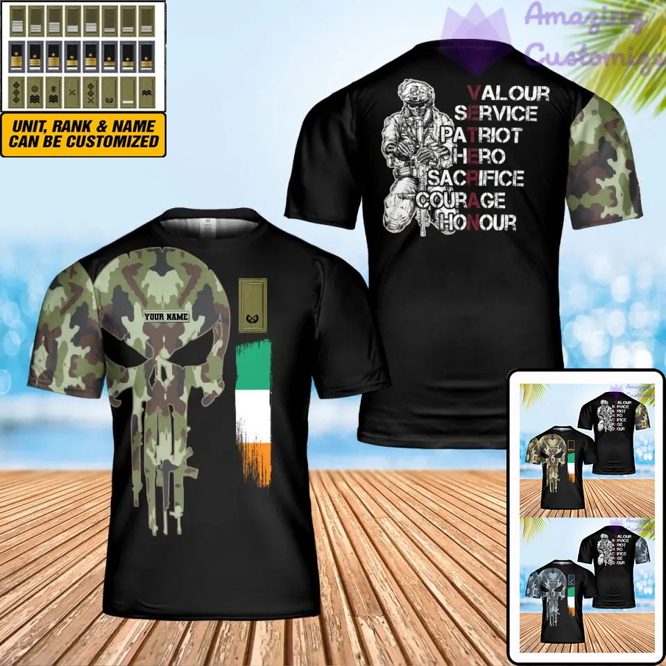 Personalisiertes irisches Soldat-/Veteranen-T-Shirt im Camouflage-Stil mit Namen und Rang, 3D-Druck – 0202240001