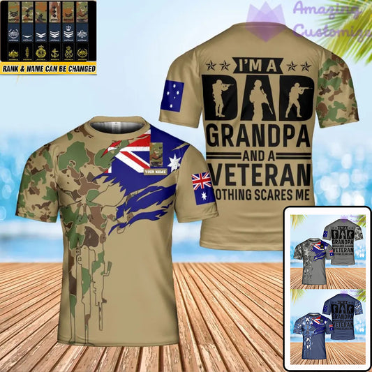 Personalisiertes T-Shirt mit australischem Soldaten-/Veteranen-Tarnmuster mit Namen und Rang, 3D-Druck – 0302240002