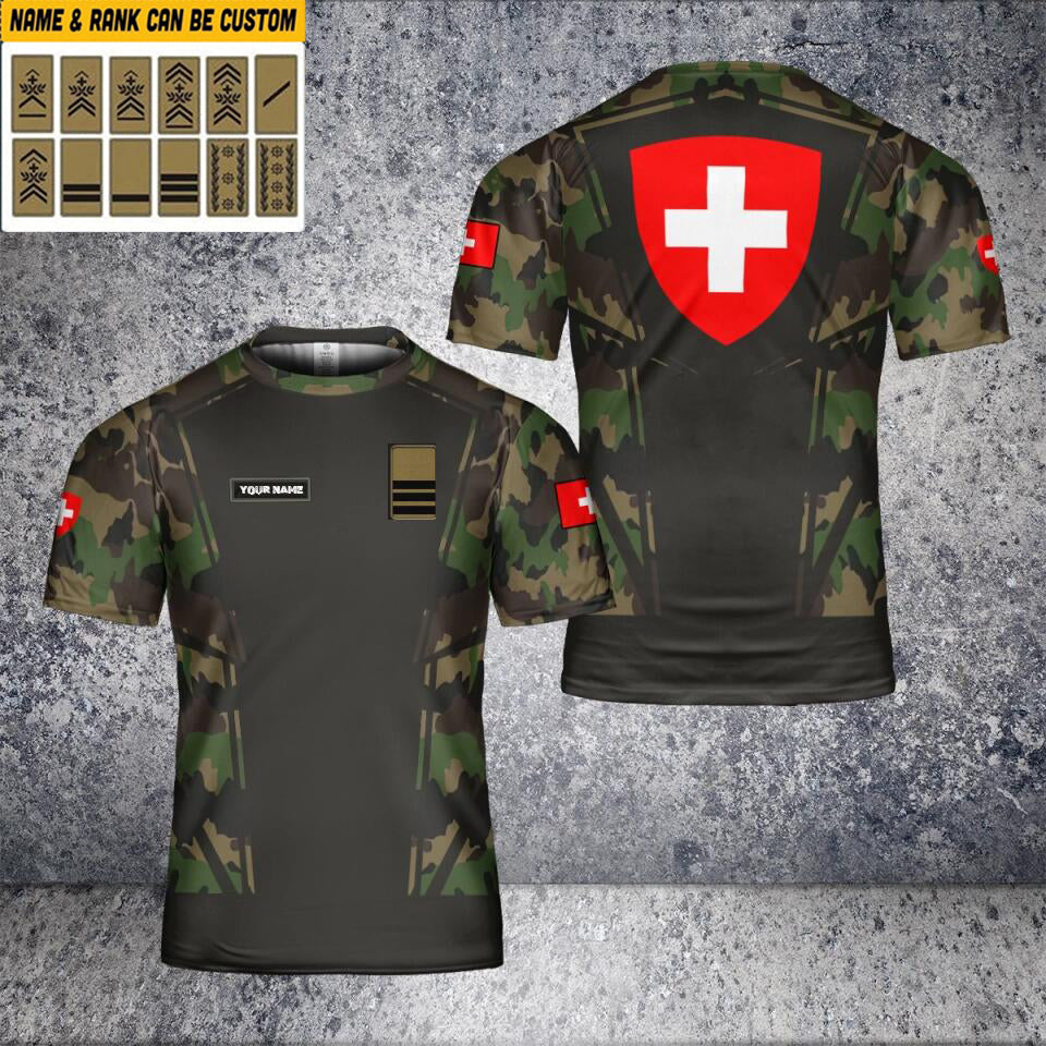 T-shirt personnalisé avec camouflage soldat suisse/vétéran avec nom et grade imprimé en 3D - 2601240001