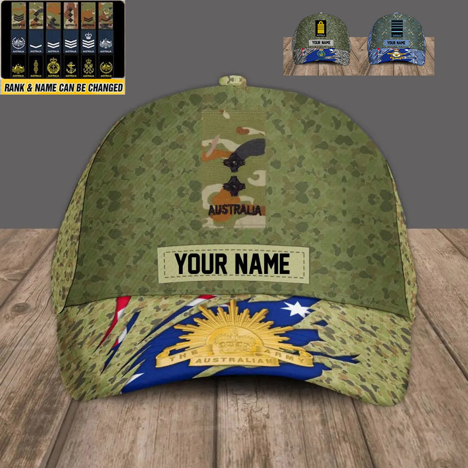 Casquette de baseball camouflage personnalisée avec rang et nom pour soldat/vétéran australien, version dorée - 1693440001