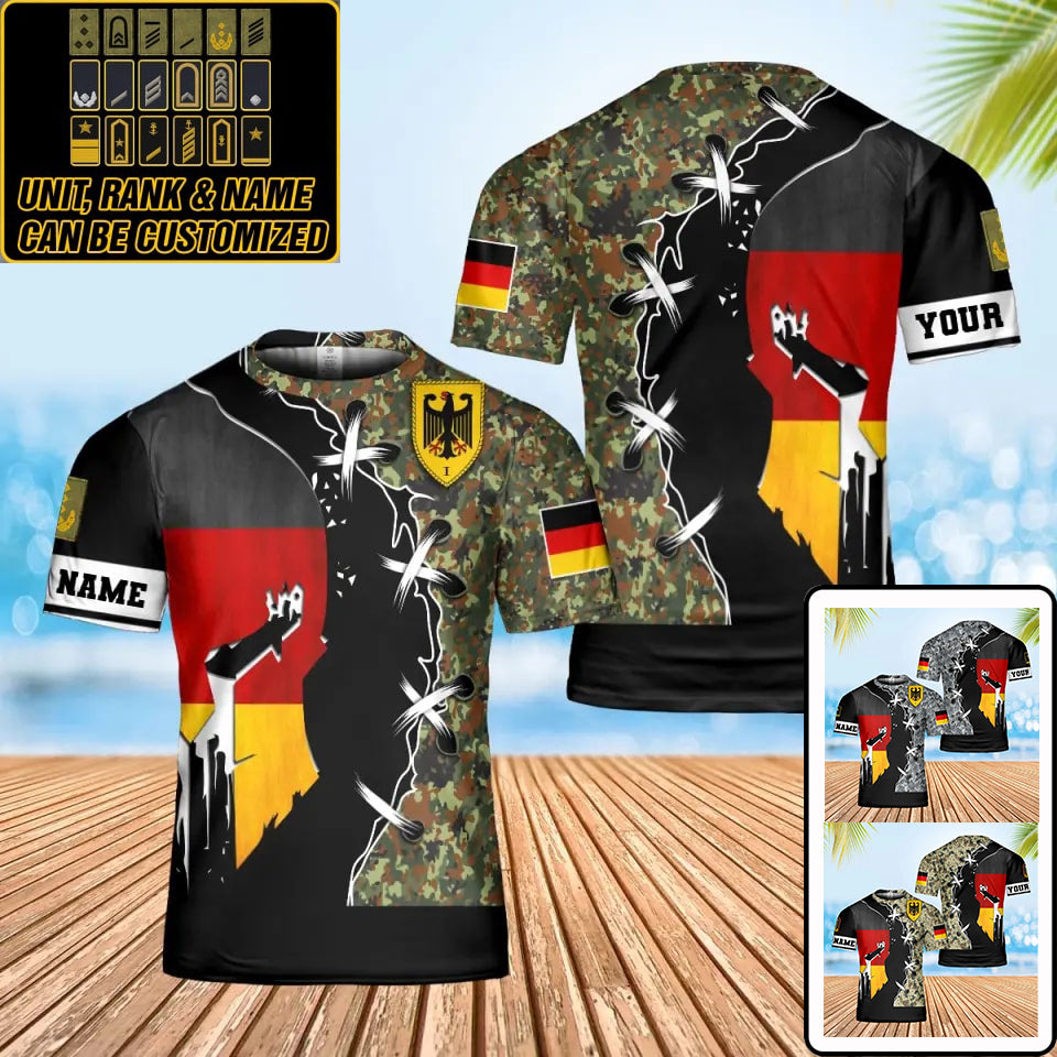 T-shirt personnalisé avec camouflage soldat/vétéran allemand avec nom et grade imprimé en 3D - 0302240003