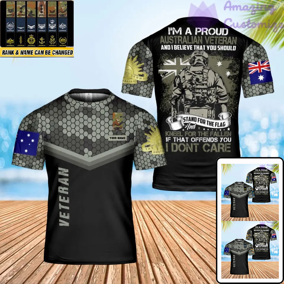 T-shirt personnalisé avec camouflage soldat/vétéran australien avec nom et grade imprimé en 3D - 0302240003